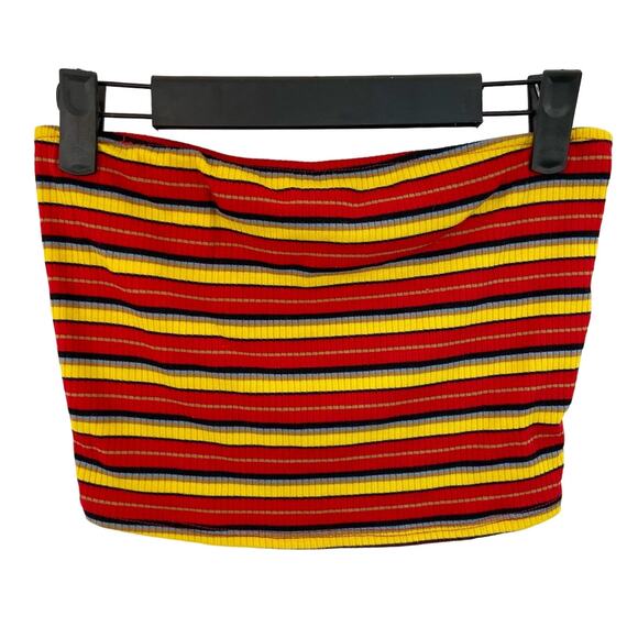 Windsor M Red Yellow Stripe Strapless Ribbed Cropped Tube Top - Picture 2 of 6